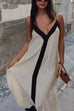 Meridress Spaghetti Strap V Neck Color Block Maxi Holiday Dress