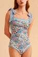 Meridress Bow Shoulder Floral Print One-piece Swimsuit