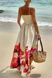 Meridress Bow Shoulder Smocked Floral Print Cami Maxi Vacation Dress