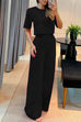 Meridress Crewneck Short Sleeve Crop Top Wide Leg Palazzo Pants Outfits Set