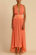 Meridress Deep V Neck Halter Backless Flowy Maxi Party Dress