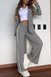 Meridress Color Block Open Front Blazer Elastic Waist Slit Wide Leg Pants Set