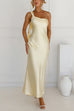 One Shoulder Sleeveless Open Back Satin Maxi Dress