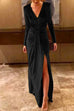 Meridress Deep V Neck Ruched Split Velvet Maxi Dress(5 Colors Available)