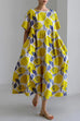 Meridress Printed Short Sleeves Pocketed A-line Midi Dress