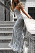 Meridress Sequin V Neck Backless Maxi Cami Mermaid Party Dress