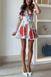 Meridress V Neck Puff Sleeves Ric Rac Trim Printed Mini Dress