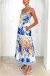 Meridress Pocketed Side Slit Printed Maxi Cami Dress