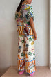 Meridress Cotton Linen Short Sleeves Shirt Wide Leg Pants Fruit Printed Set