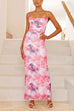 Meridress Lace-up Backless Floral Print Bodycon Maxi Cami Dress