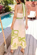 Meridress Palm Canyon Print Criss Cross Halter Maxi Dress