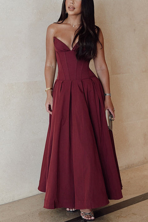 Meridress V Neck Strapless Corset Swing Maxi Dress