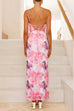 Meridress Lace-up Backless Floral Print Bodycon Maxi Cami Dress