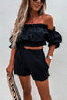 Meridress Ruffle Off Shoulder Short Sleeves Crop Top Elastic Waist Shorts Set