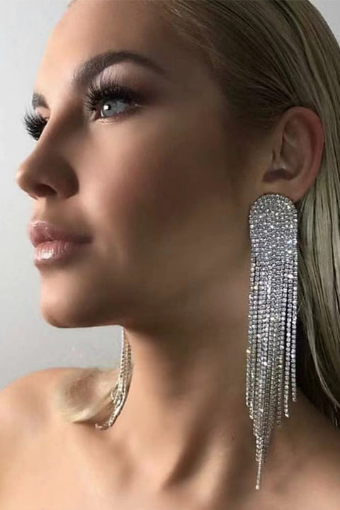 Meridress Sparkly Luxury Rhinestone Dangle Tassel Earrings