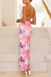 Meridress Lace-up Backless Floral Print Bodycon Maxi Cami Dress