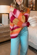 Meridress V Neck Rainbow Striped Casual Pullover Sweater