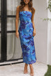 Meridress Strapless Scooped Cowl Backless Floral Print Maxi Dress