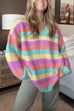 Meridress V Neck Rainbow Striped Casual Pullover Sweater