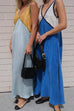 Meridress V Neck Color Block Sleeveless Maxi Swing Dress