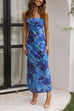 Meridress Strapless Scooped Cowl Backless Floral Print Maxi Dress