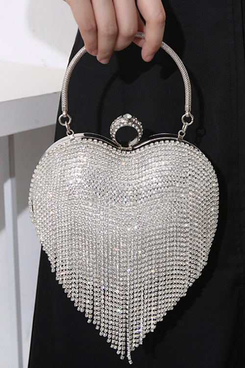 Meridress Luxury Heart Shape Rhinestones Tassel Evening Handbag