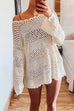 Meridress Long Sleeves Hollow Out Crochet Beach Cover Up Dress