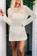 Meridress Long Sleeves Hollow Out Crochet Beach Cover Up Dress