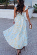 Meridress Ruffled Shoulder Bow Knot Waist Slit Printed Vintage Party Dress