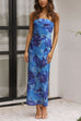 Meridress Strapless Scooped Cowl Backless Floral Print Maxi Dress