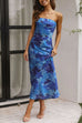 Meridress Strapless Scooped Cowl Backless Floral Print Maxi Dress