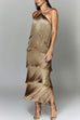 Meridress Chicest Halter Ruffle Layered Fringe Maxi Party Dress