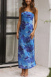 Meridress Strapless Scooped Cowl Backless Floral Print Maxi Dress