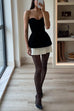 Meridress Strapless Velvet Patchwork Color Block Mini Dress