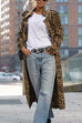 Meridress Lapel Open Front Leopard Midi Trendy Coat