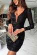 Meridress Mesh V Neck Ruched Sequin Bodycon Mini Party Dress