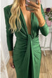 Meridress Deep V Neck Ruched Slit Maxi Bodycon Dress