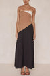 Meridress Strapless Color Block Pocketed Maxi Party Dress