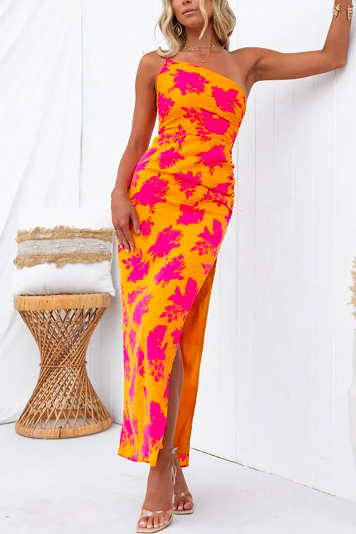 Meridress One Shoulder Side Split Printed Cami Maxi Dress