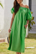 Meridress Off Shoulder Puff Sleeves Pocketed Baggy Midi Dress