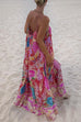 Meridress V Neck Spaghetti Strap Backless Floral Print Maxi Vacation Dress