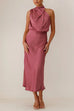 Meridress Sleeveless Mockneck Waisted Maxi Dress