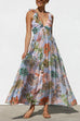 Meridress Sleeveless V Neck Floral Print Maxi Holiday Dress