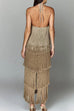 Meridress Chicest Halter Ruffle Layered Fringe Maxi Party Dress