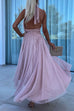 Meridress Halter Backless Waisted Tulle Maxi Dress