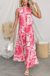 Sleeveless Crop Top and Elastic Waist Wide Leg Pants Printed Set