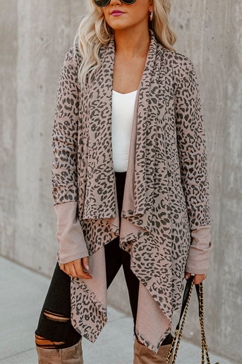 Meridress Drape Open Front Irregular Leopard Cardigan