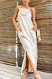 Meridress 3D Flower Side Slit Cotton Linen Maxi Cami Dress