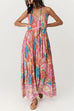 Meridress V Neck Spaghetti Strap Backless Floral Print Maxi Vacation Dress