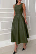 Meridress Sleeveless Tie Waist Ruffle Tiered Faux Leather Midi Dress